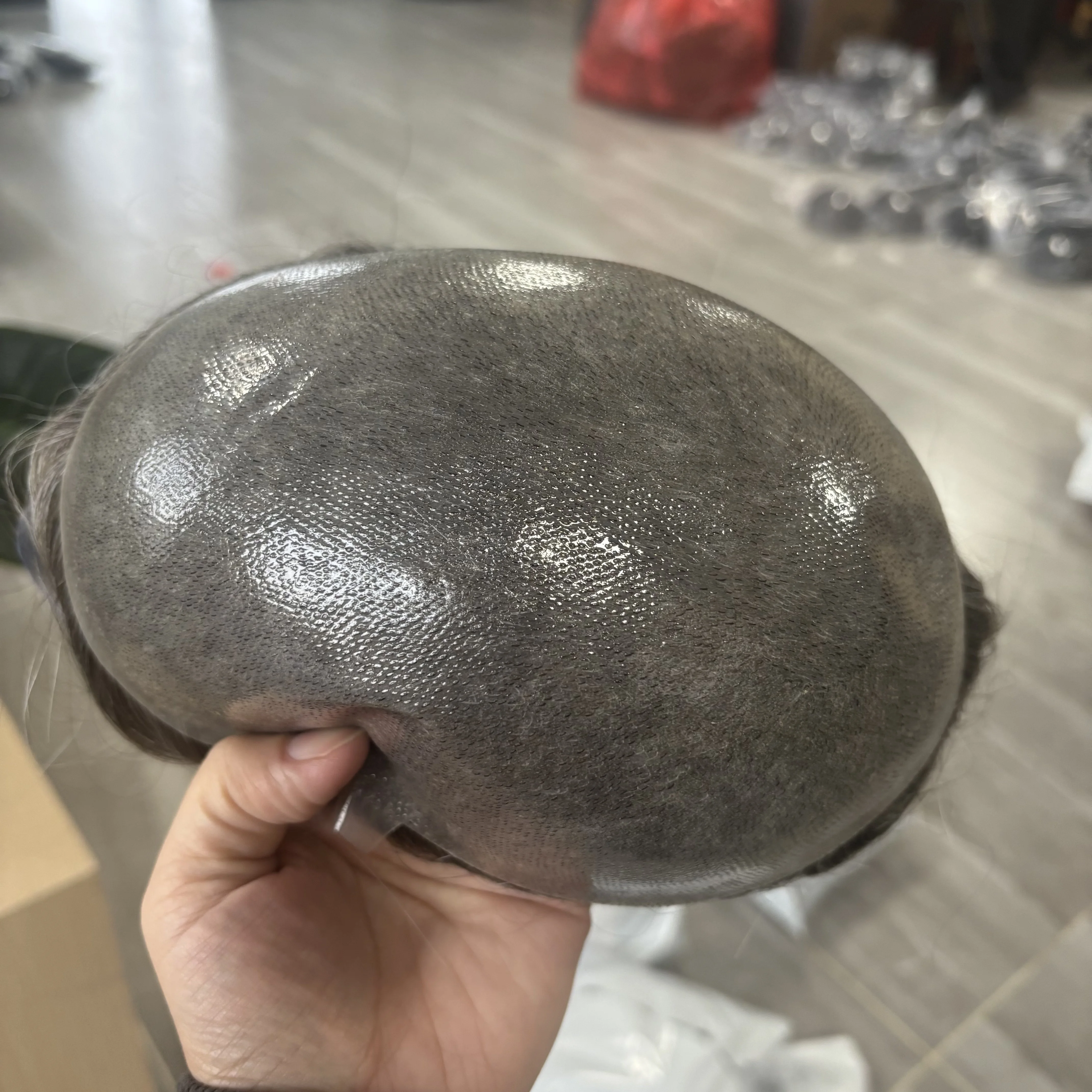 شعري طبيعي رمادي الرجال الشعر المستعار 100% ريمي الشعر البشري رجل الباروكات سوبر دائم كامل 0.06 مللي متر قاعدة الجلد 130 الكثافة 440 نظام الشعر #6