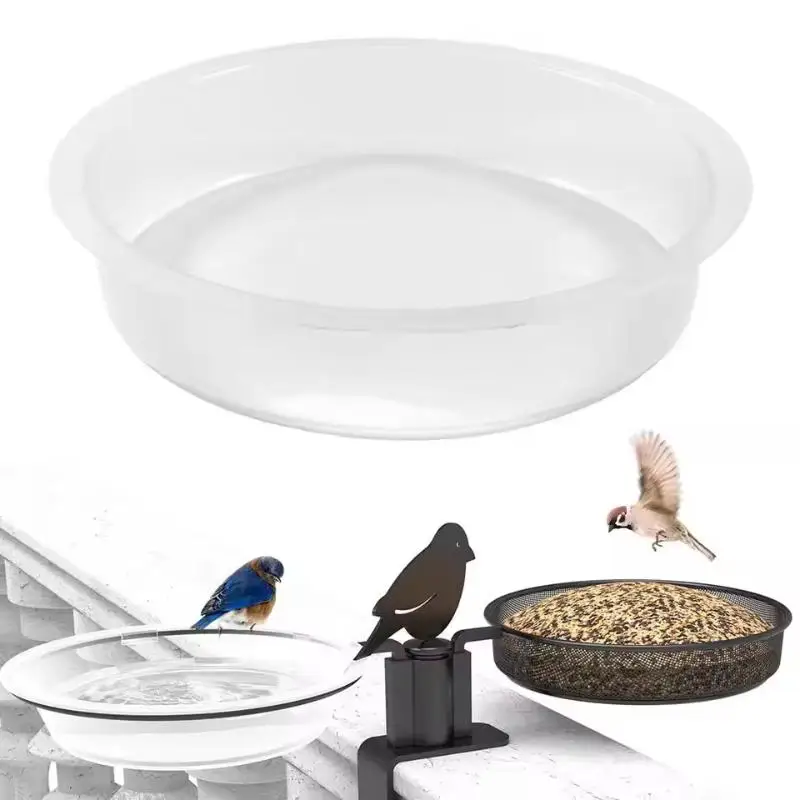 Clear Circular Bird Feeder Bowl 1Unit for Easy Bird Feeding in Garden Porch Window Outdoor Use Supply