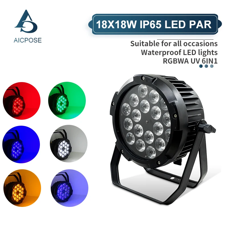 Luz Par LED RGBWA UV 6 en 1, 18x18W, IP65, impermeable, controlado por DMX, equipo de escenario para DJ, discoteca