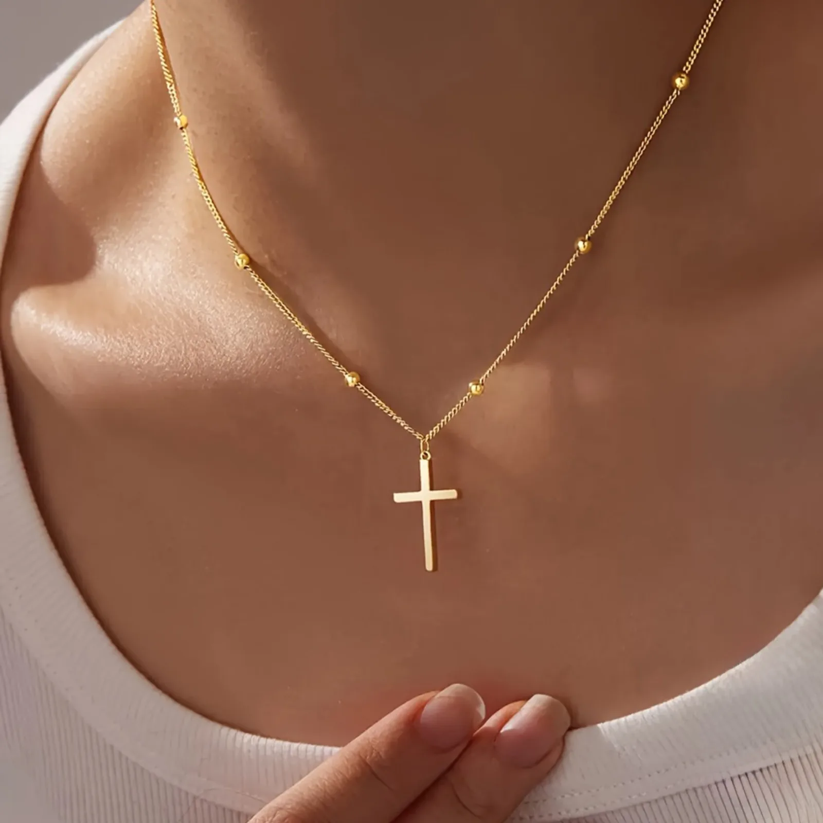 قلادة الصليب الذهبي 316 الفولاذ المقاوم للصدأ هيبوالرجينيك دائم المرأة المجوهرات هدية