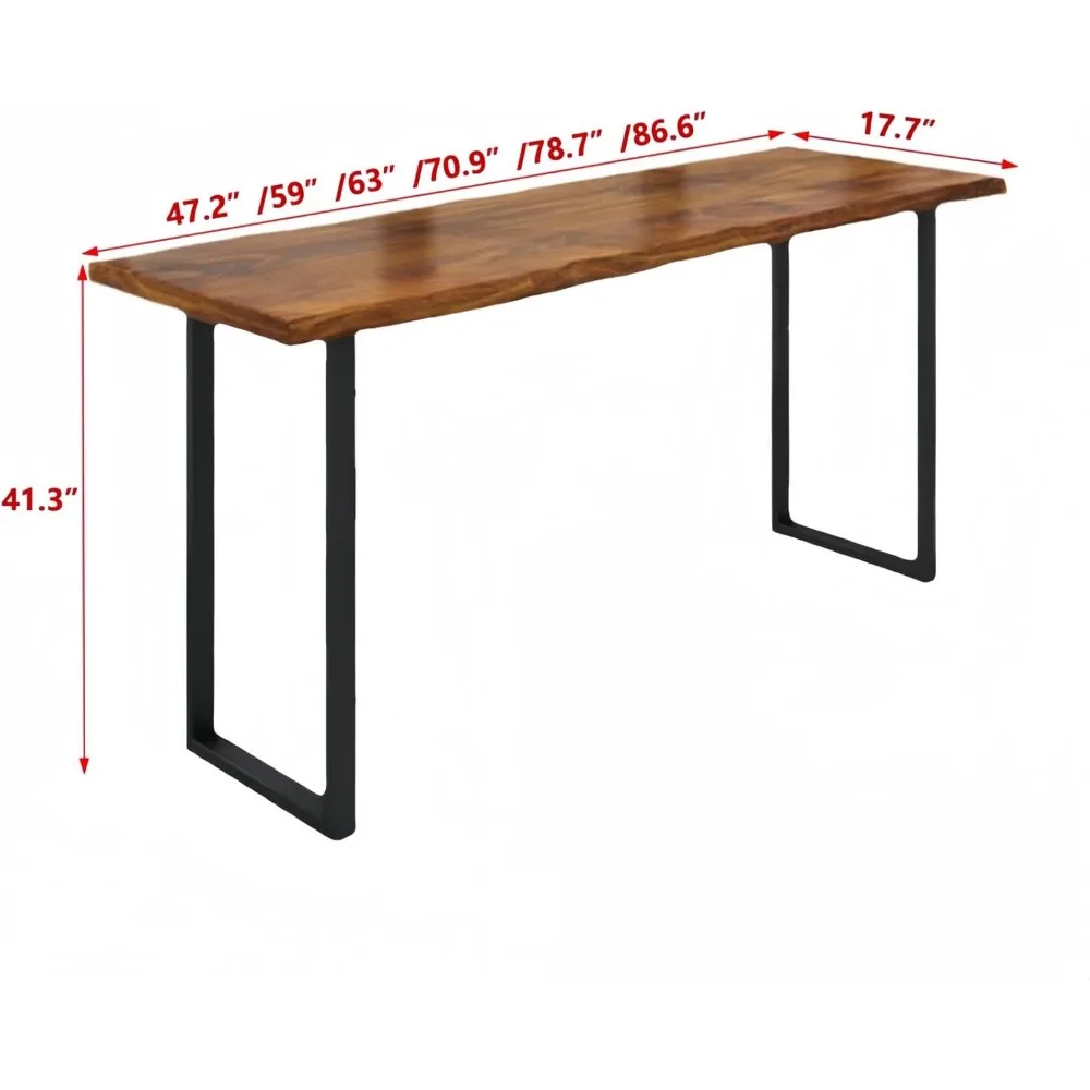 طاولة ارتفاع بار من الخشب الصلب، طاولة بيسترو ضيقة لتناول الطعام بحافة حية، طاولة وحدة تحكم أريكة مستطيلة فقط #2