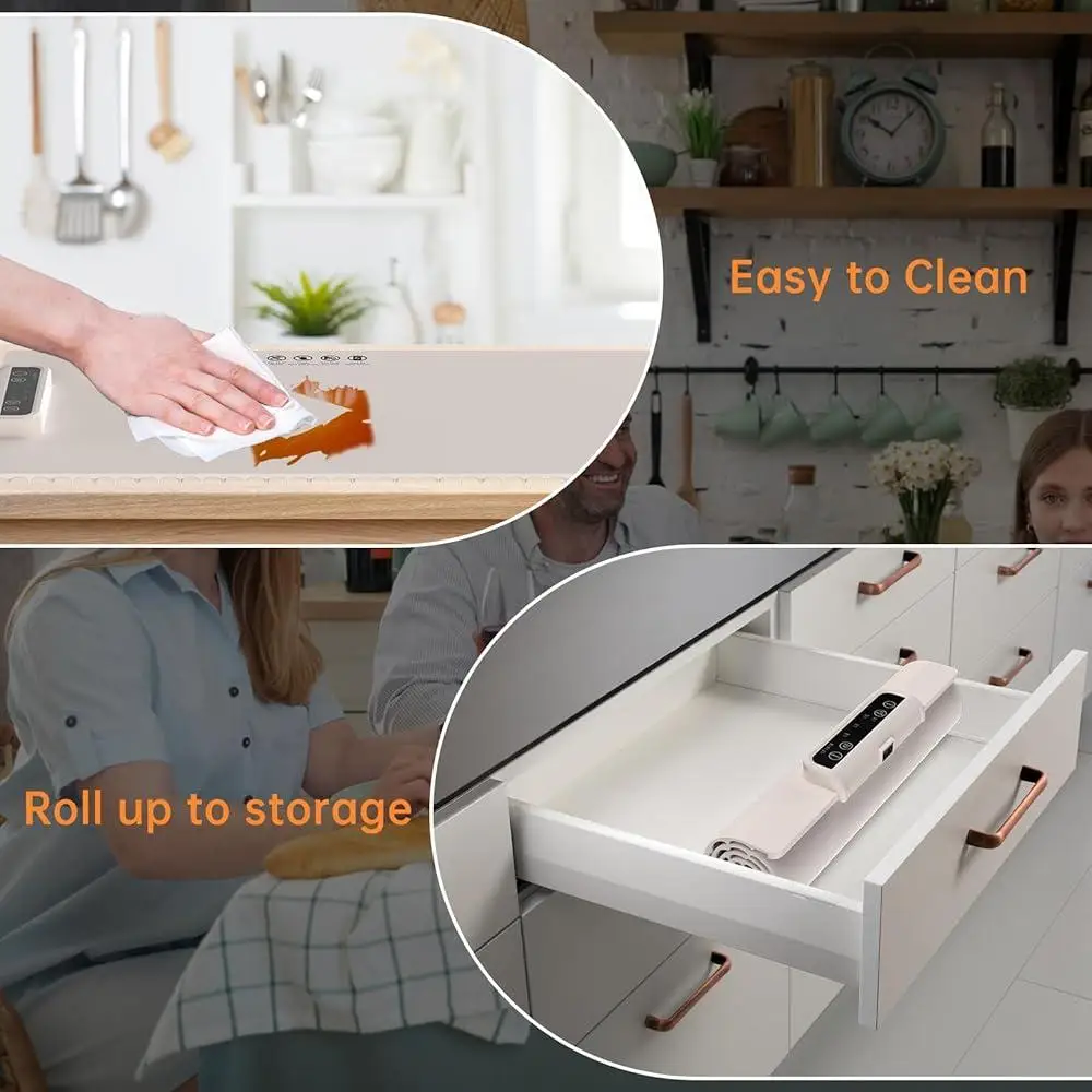 Electric Food Warming Mat Adjustable Temperature Silicone Heating Pad Parties Camping Outdoor Use Timer Function