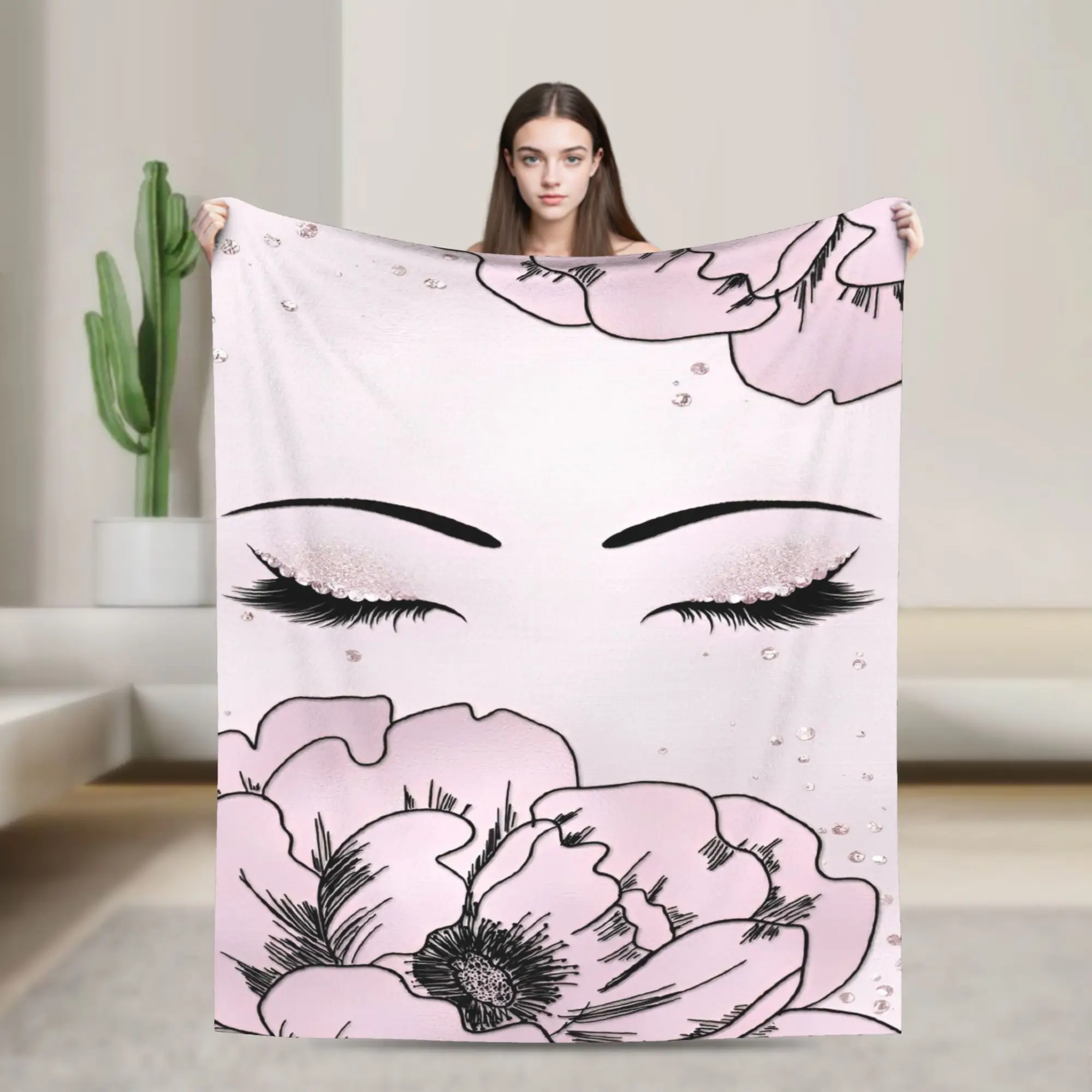 

Flower Beauty Eyelash Blankets Fuzzy Vintage Breathable Throw Blankets for Bedding Lounge Winter