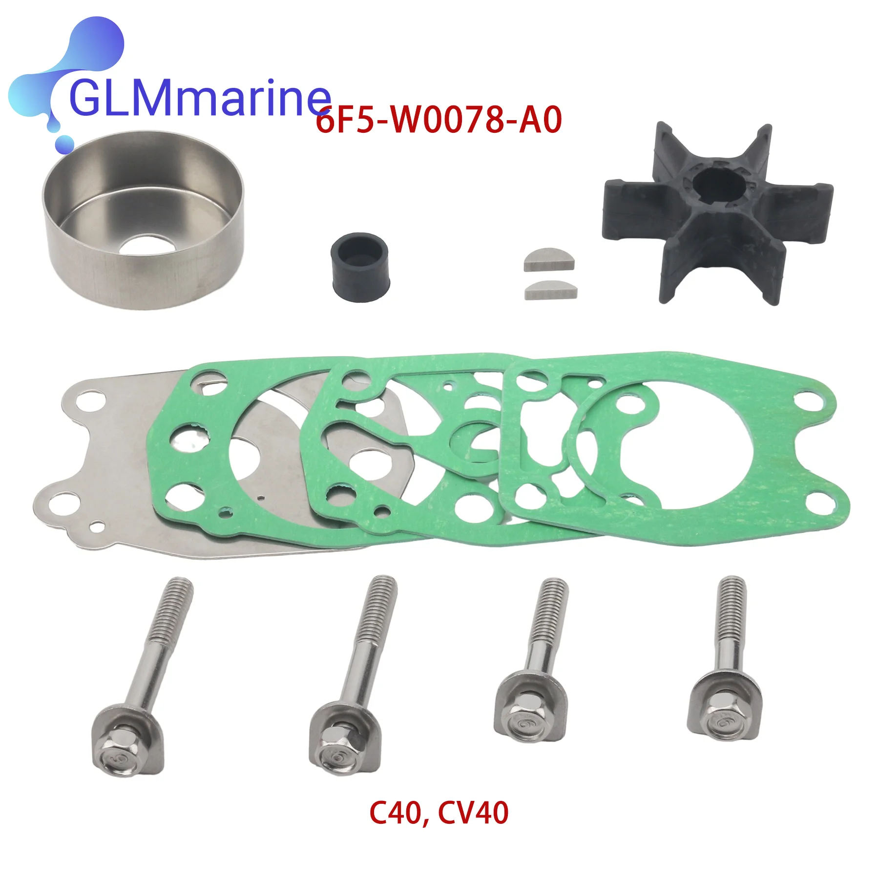 Water Pump Impeller Kit Fits for Yamaha Outboard 2 Str 40 48 50 55 60 70 75 80 85 90 115 130 HP 63D-W0078 6H4-W0078 663-W0078-00