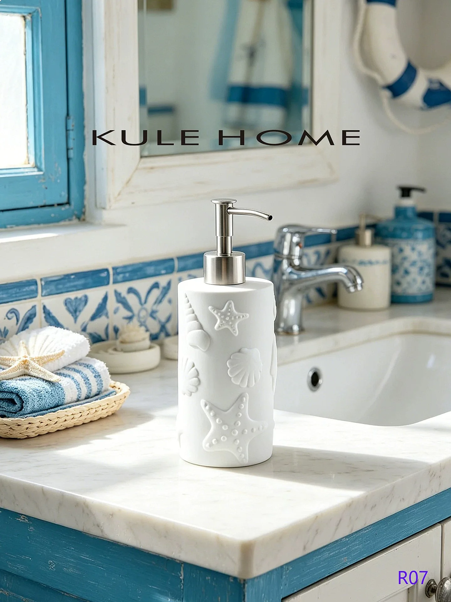 Embossed Ceramic Pump Bottle for Shampoo Body Wash Soap Dispenser