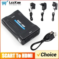 SCART To HDMI-compatible 1080P Video Audio Upscale Converter Adapter with USB Cable for Sky Box STB Plug and Play DC Cable