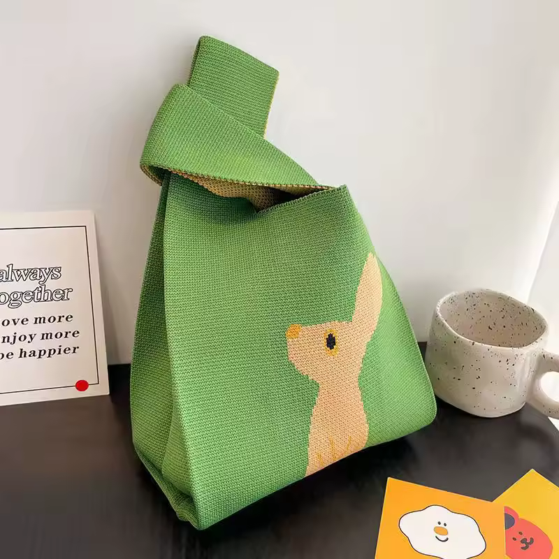 Women'S Knot Wrist Bag Handmade Knitted Bag Portable Mini Striped Tote Bucket Phone Bags Large Capacity Autumn Winter Handbags - Image 26