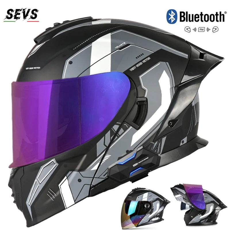 

8-person Intercom Motorcycle Helmet Men's Dual Lens Bluetooth Flip Face Helmet Motorcycle 3-in-1 Full Helmet