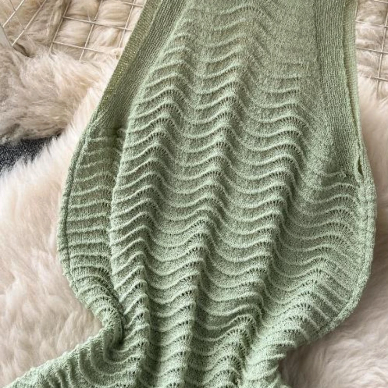 Mini abiti all'uncinetto a metà trasparente con scollo all'americana Abiti da festa per le donne Abiti in maglia scavati per le vacanze Aderenti estivi elastici