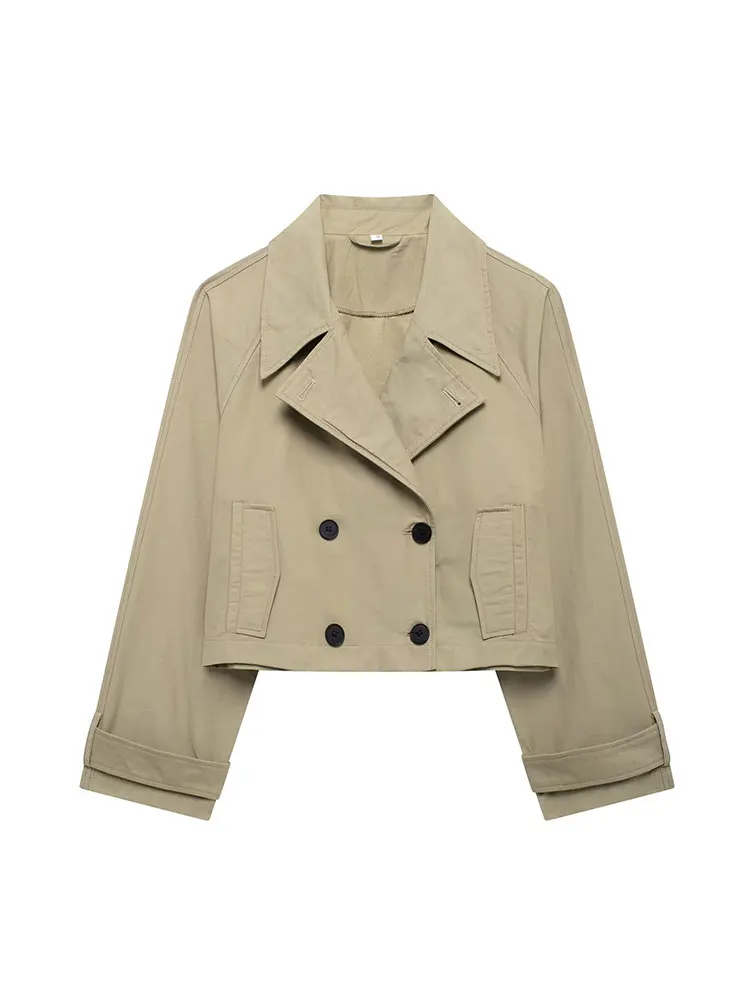 TRAF-Veste à Double Boutonnage pour Femme, Manteau Chic et Élégant, Couleur Unie, Manches Courtes et sulf, Collection Automne 2024