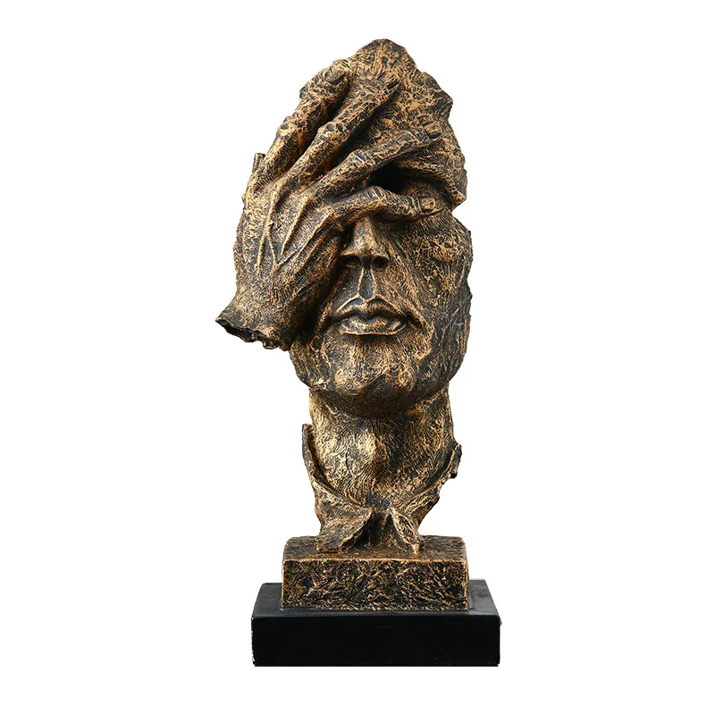 Silence Is Golden Abstract Sculpture Creative Half-Faced Man Resin Craft Ornament