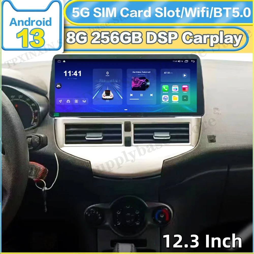 Radio para Auto de 12.3 Pulgadas para Ford Fiesta 2009~2014, Receptor Estéreo, Android 13, Mapas Offline, Pantalla Multimedia, GPS, Navegación, Unidad Principal