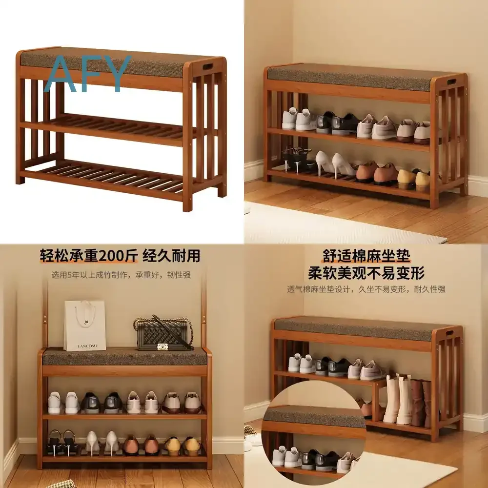 Shoe Changing Stool for Home Use Solid Wood Entryway Bench with Built-in Shoe Storage Cabinet Multi Functional Seating Step