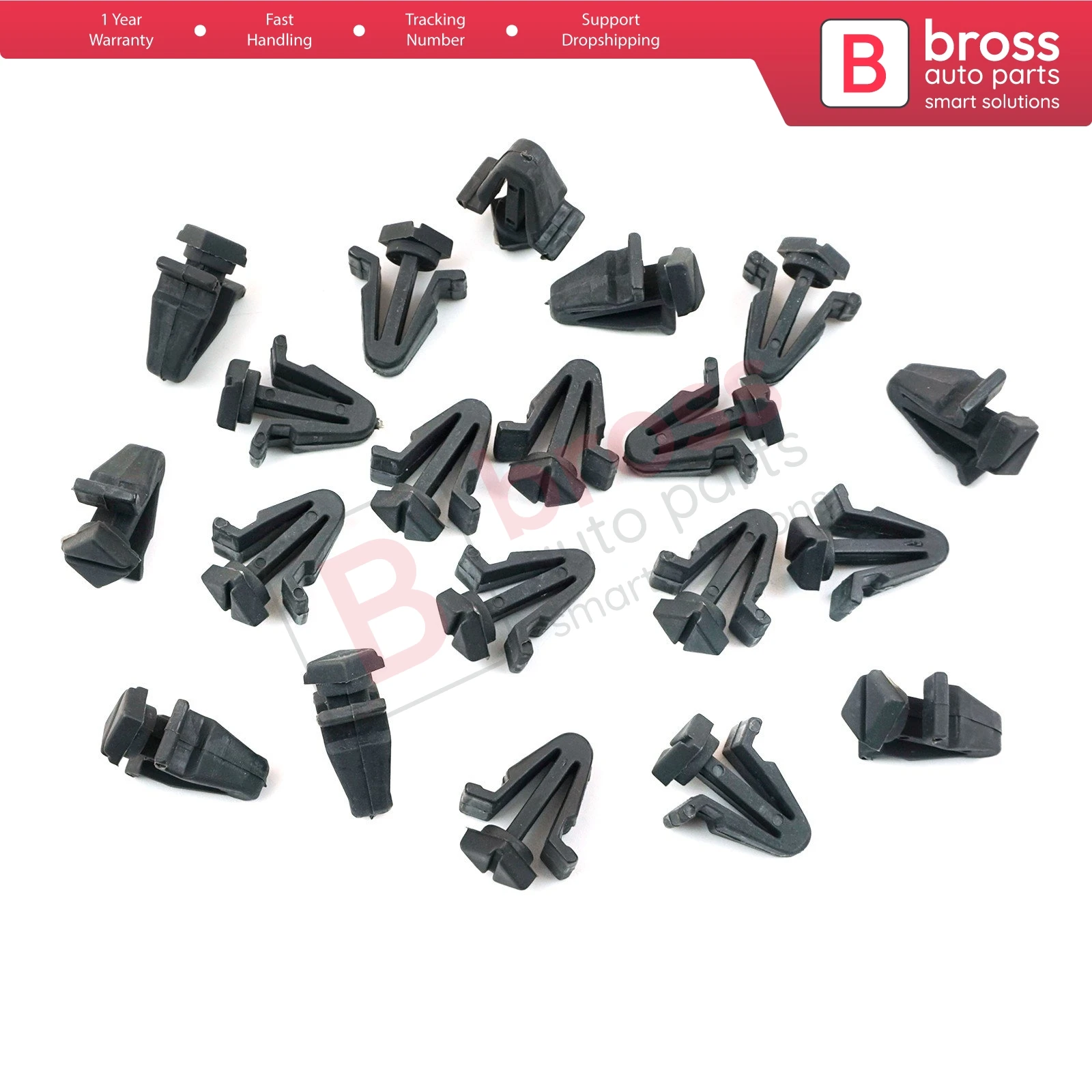 BCF464-1 20 Pieces Radiator Front Grille Clips Dark Gray Color 01553-03831, 62318-01WOO for Nissan Made in Turkey