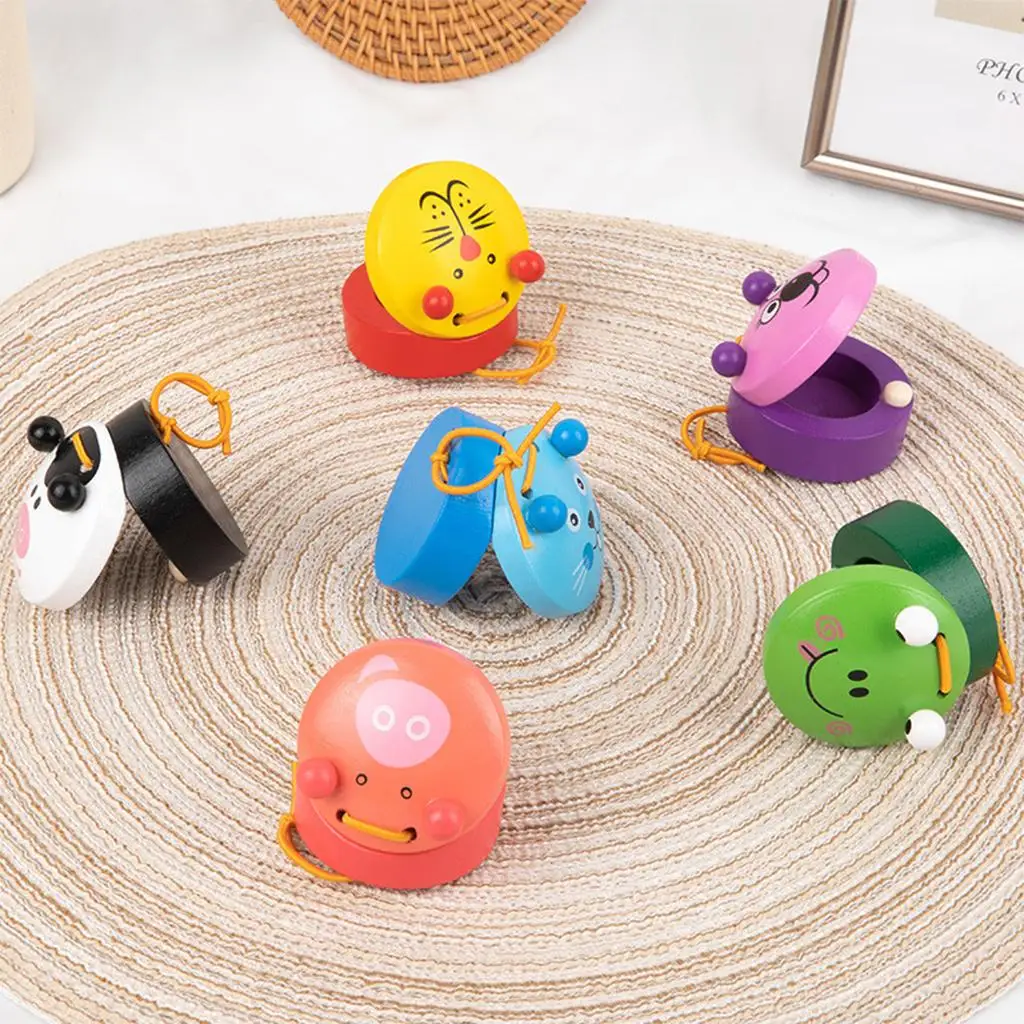 6pcs Wooden Castanets Musical Instruments Early Education Development for Baby Cute Animal Pattern Castanet Musical Instruments