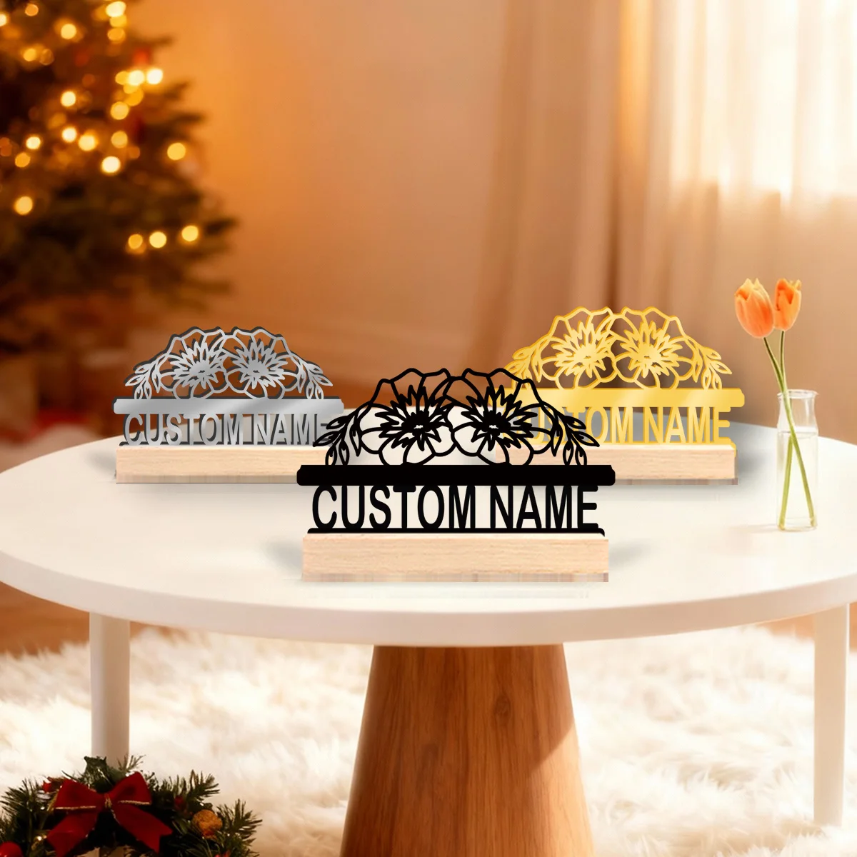 Décoration de bureau en métal, 1 pièce, avec nom personnalisé, équipée d'une base en bois, parfaite pour la décoration de la maison ou du bureau