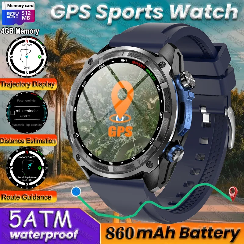

2025 New T-Rex Tactical Smartwatch Built-in GPS Offline Map 4GB Memory 5ATM IP69K Swimming Waterproof Men Militray Smart Bracele