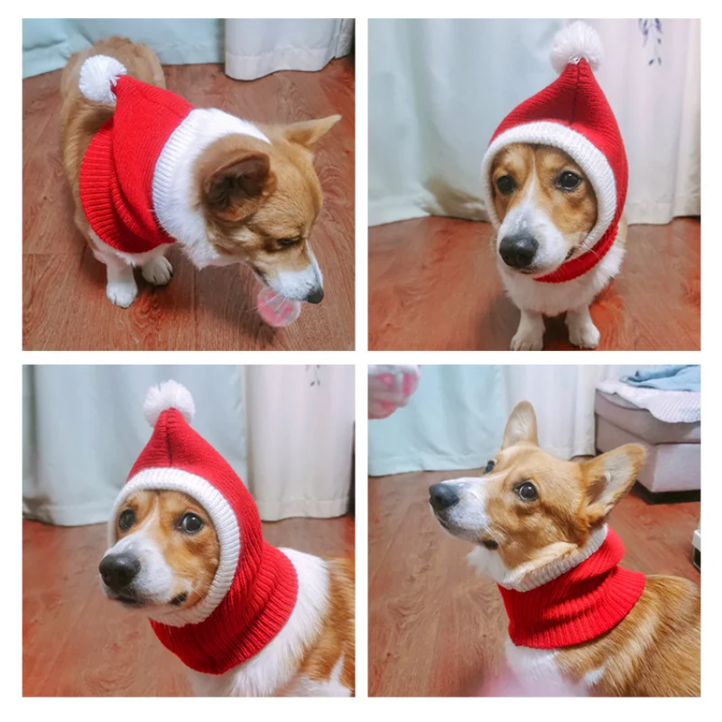 Pet Santa Hat Dog Cats Christmas Knitted Headwear Adjustable Elastic Headwear Cute Pet Costume Christmas Funny Decor