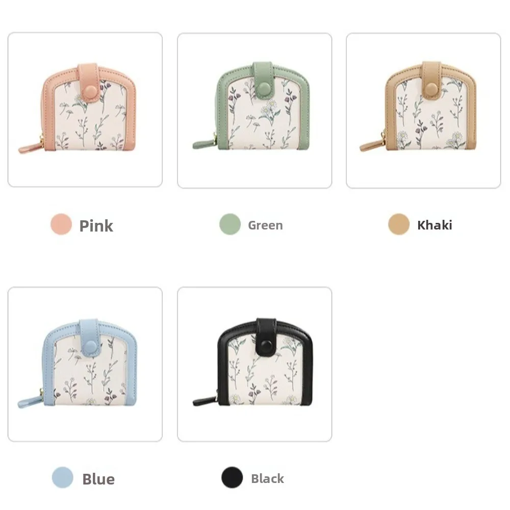 Floral Print Mini Coin Purse Bag Zipper Pouch ID Credit Card PU Leather Short Wallet Small Multi Function Card Holder Daily Use