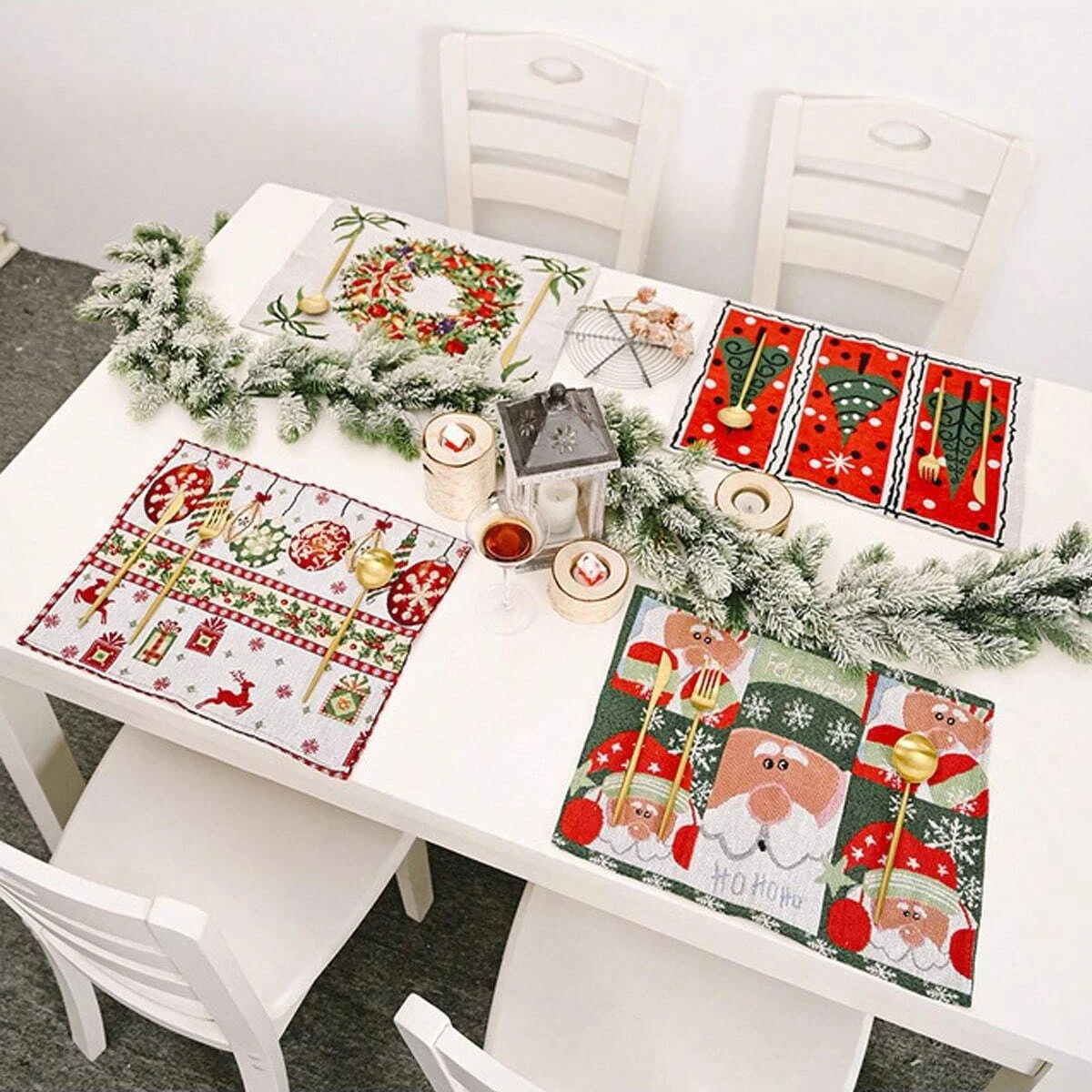 1pc-Santa Claus pattern placemat, multi style tablecloth,Christmas decoration,retro table mat,restaurant supplies(random styles)