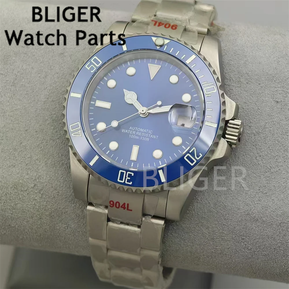 BLIGER 40mm Titanium Coated NH35 Automatic Watch White Black Blue Green Dial Sapphire Glass Green Luminous Steel Case Bracelet