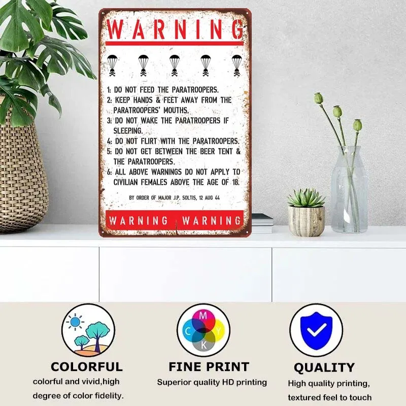 PARATROOPERS WARNING SIGN Gamer Room Decoration Vintage Tin Plates Metal Poster Home Decoration Accessories Metal Wall Art Mural