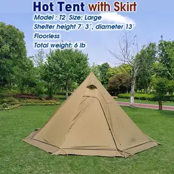 3 Person Lightweight Tipi Hot Tent with Fire Retardant Flue Pipes Window Teepee Tents for Family Team Outdoor Backpacking