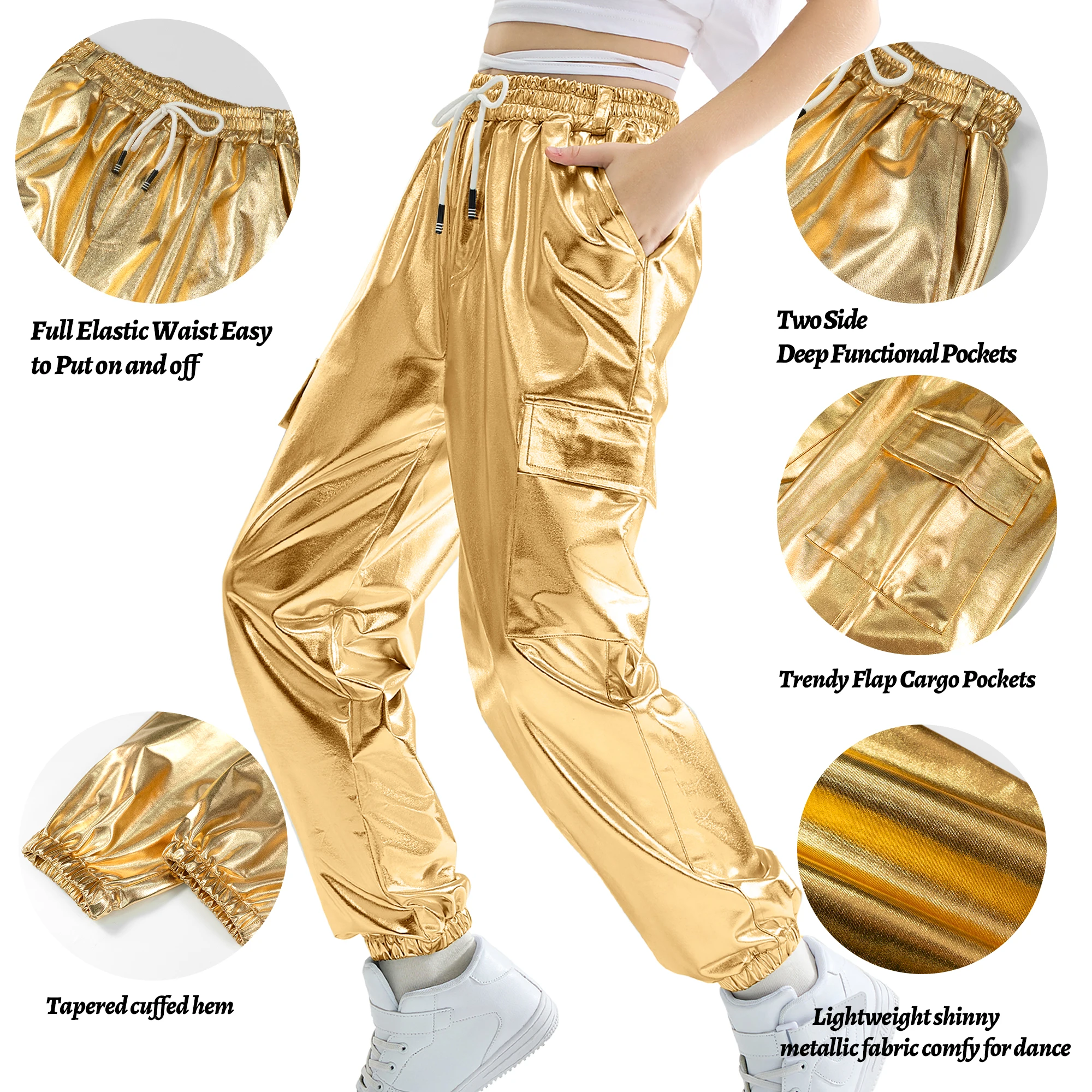 LOlanta Girls Hip Hop Trousers Kids Cargo Pants Elasticated Jogger for Streetwear Dance 6-16Years