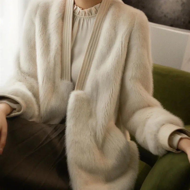 Autumn New Mink Imitatefur Coat Women's Long-sleeve Top Fashion All-match Mink Knit Jacket Mink Knitted Fur Coat 2022