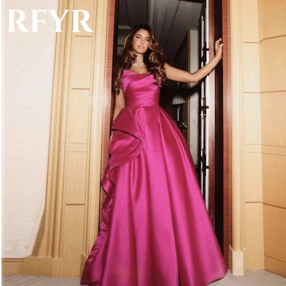 

RFYR Fuchsia Saudi Arabia Sleeveless Evening Dresses A-Line Scoop Prom Gown Elegant Satin Formal Occasion Long Dress Customized