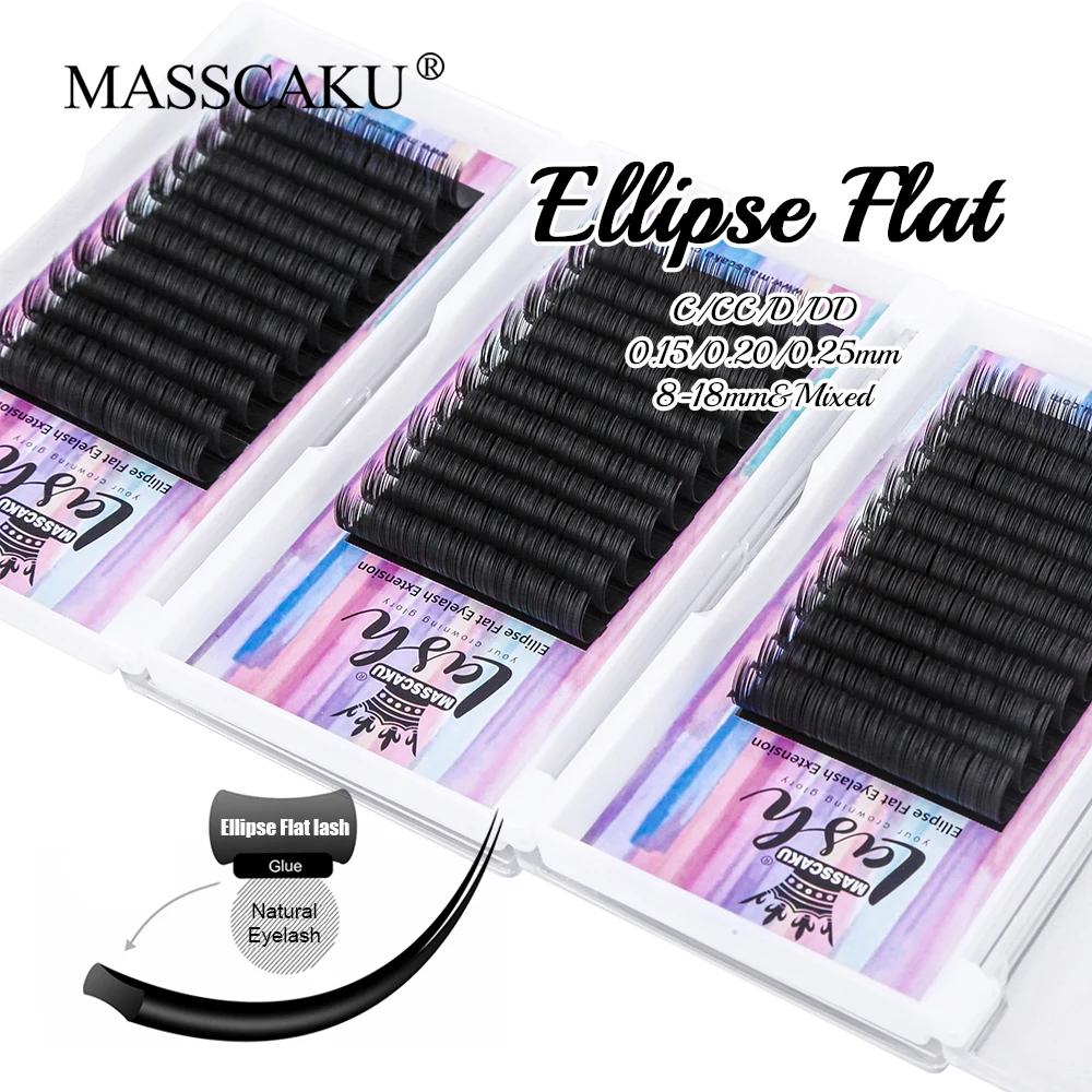 

Private Label 0.15/0.20mm Individual Lash Supplier Soft Matte Black Volume Lash Trays C D Fluffy Ellipse Flat Eyelash Extensions