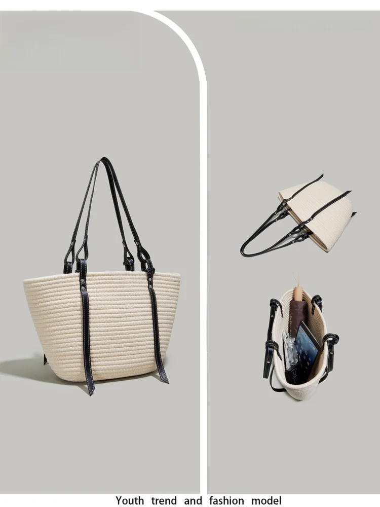 

UR Casual Versatile St Woven Tote Bag Women's 2025 New Trend Large Capaci Beach Bag Commuting Single oulder Tote Bag