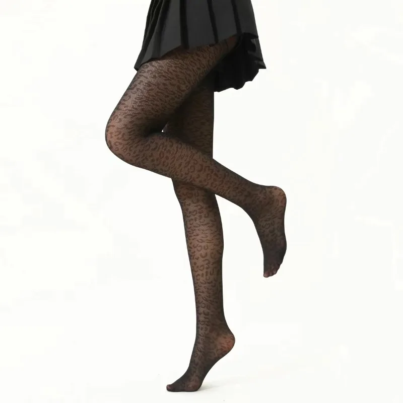 Women Vintage Sexy Thin Transparent Silky Pantyhose Gothic Leopard Pattern Sheer Seamless Tights Geometric Embroidery Medias image 5
