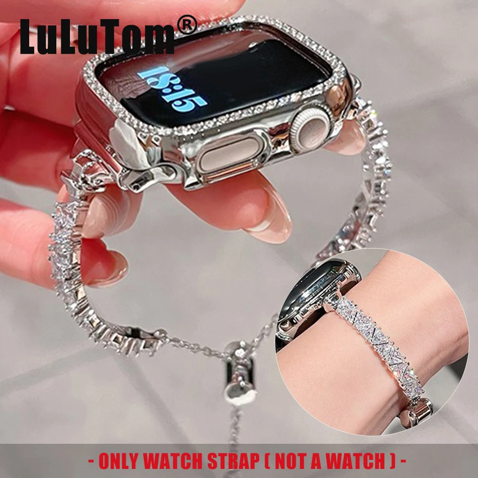 

Роскошный ремешок с цирконием и бриллиантами для Apple iWatch Series 10, 9, 8, 7, 6, 5, 4 SE Ultra Band 38/40/41/42/44/45/46/49 мм, металлический браслет