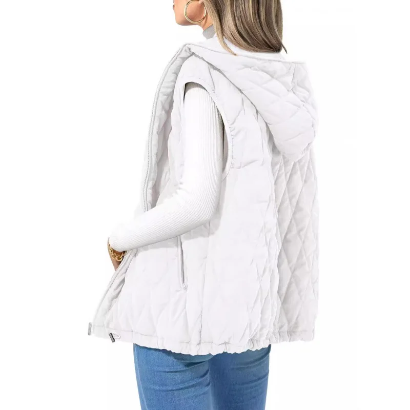 Women's Hooded Cotton Vest Lightweight Warmth Commute Style Pure Color Zipper Closure Fashionable Autumn Winter Jacket