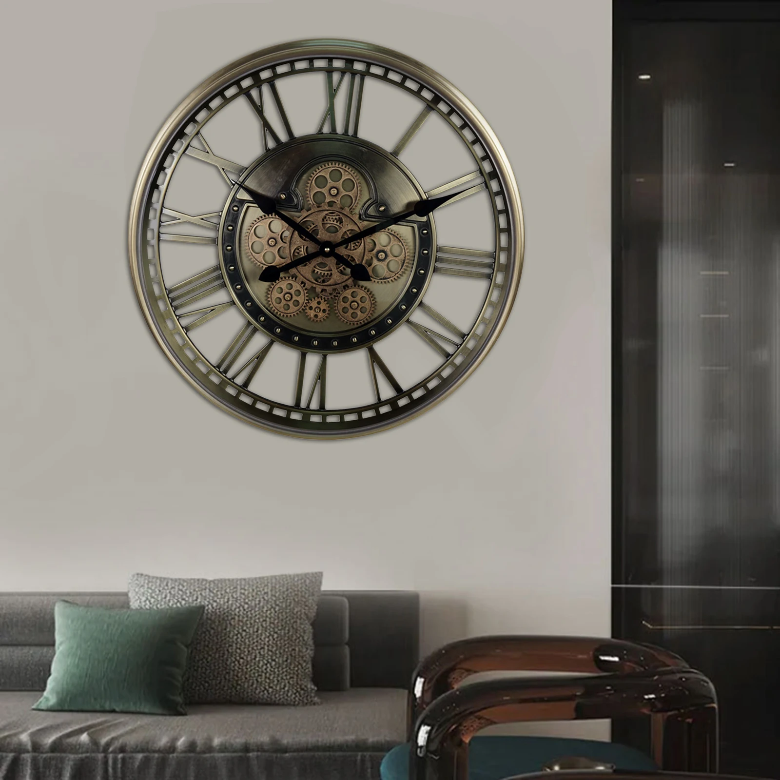 Moving Gear Wall Clock Creative Retro Industrial Wall Clock for Modern Living Room Decor Steampunk