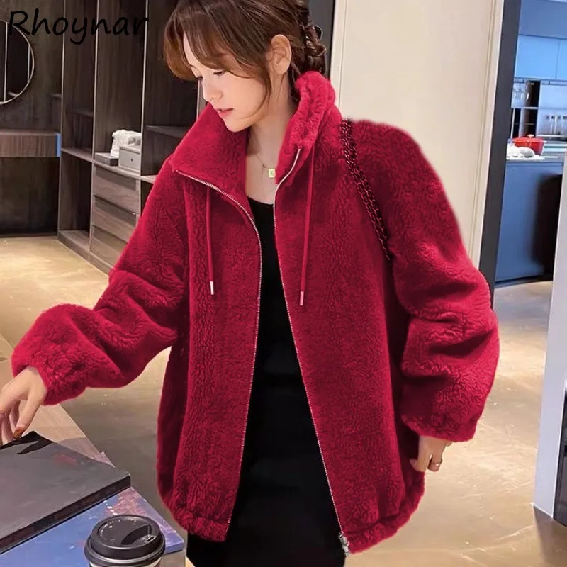 

Jackets Women Autumn Solid Simple Cropped Baggy Tops Warm Tender Skin-friendly All-match Casual Korean Plus Velvet Thickening