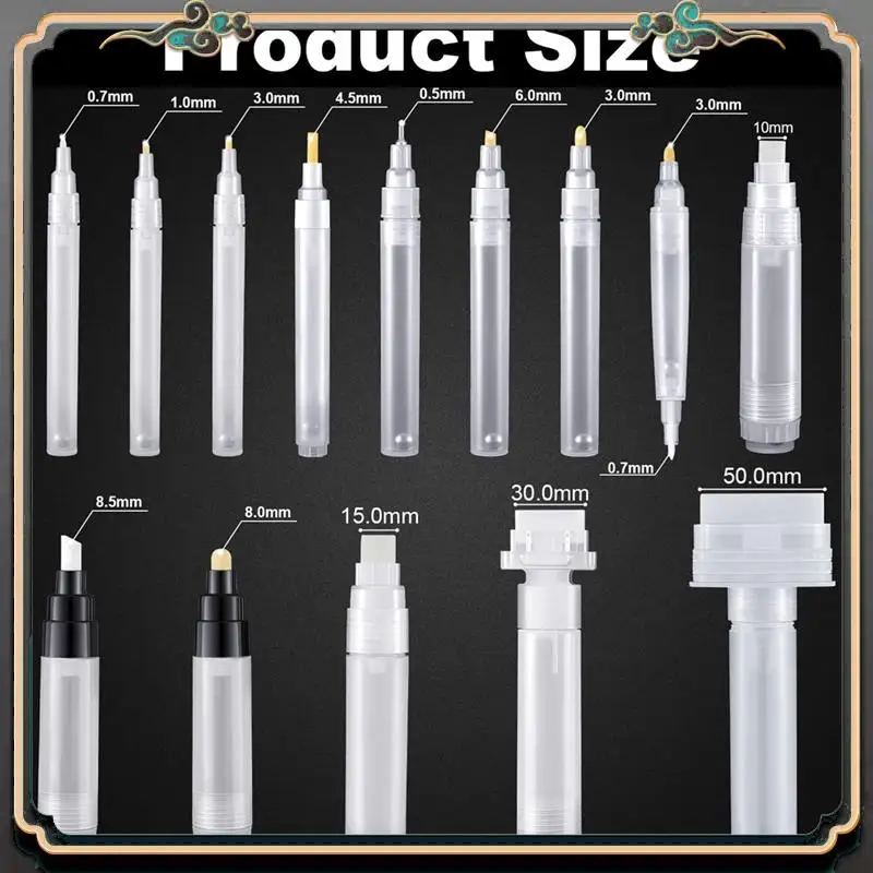 ASMA-مجموعة مكونة من 14 قلم طلاء فارغ قابل للتعبئة، قلم طلاء قابل لإعادة الملء، علامات فارغة شفافة، أنبوب طلاء فارغ #5