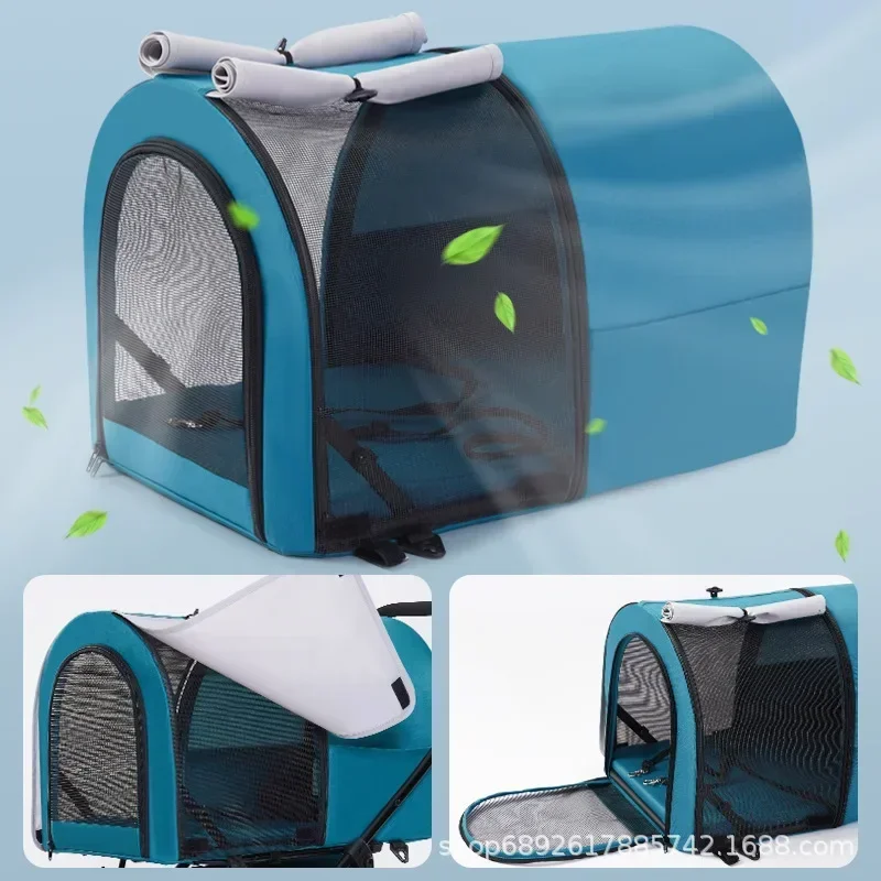 Large Space Double-layer Pet Cart Outdoor Light and Easy To Fold Cat and Dog Cart