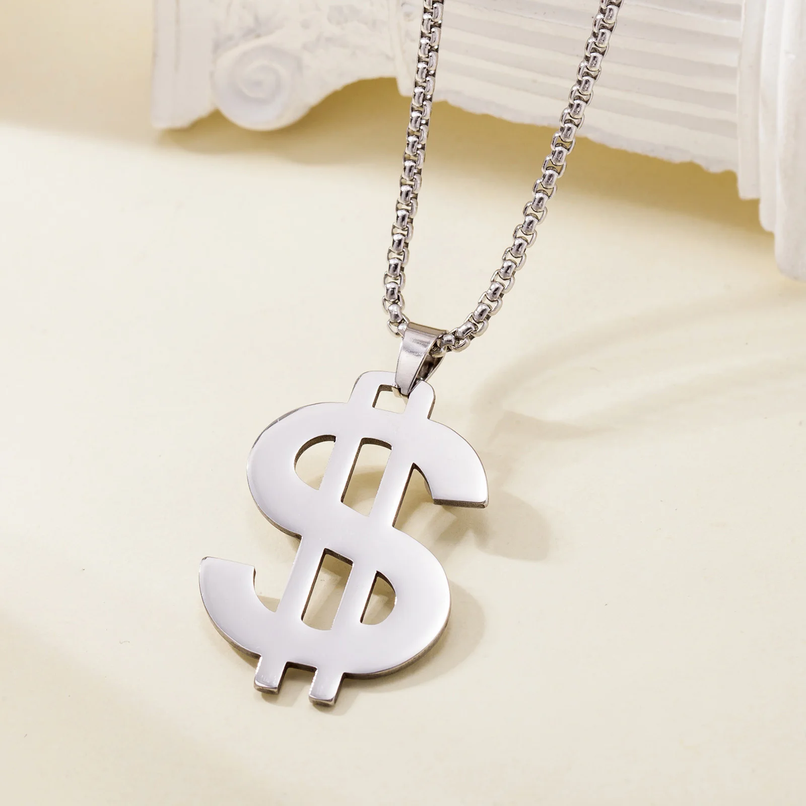 Edelstahl-Halsketten mit Dollar-Symbol-Anhänger für Damen und Herren, Schmuck, Accessoire, Geschenk – Detail 2