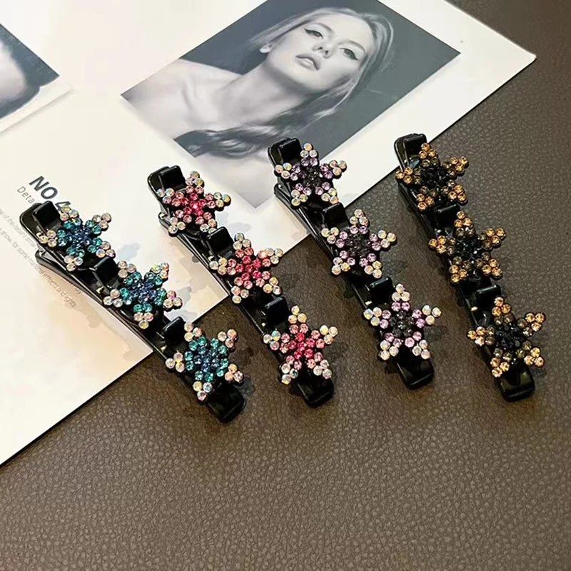1/2 Buah Jepit Rambut Kepang Bunga Elegan Jepit Rambut Kristal Manis Wanita Bando Jepit Rambut Poni Aksesori Rambut Pegangan Rambut Mode