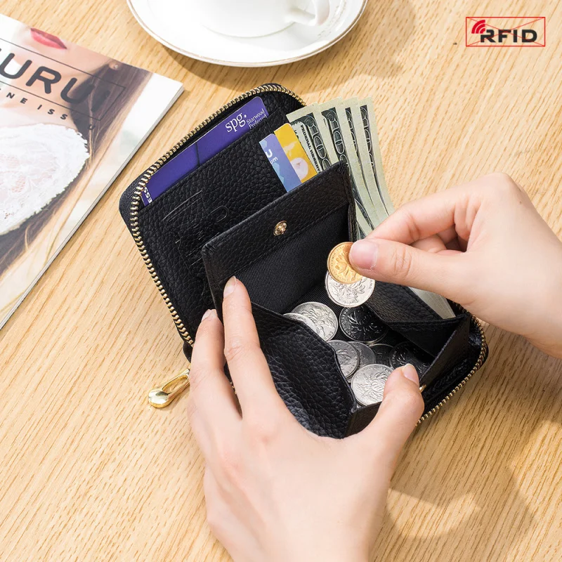 Western Short Multifunctional RFDI Blocking Leather Women Wallet Fashion Large Capacity Coin Purse for Ladies
