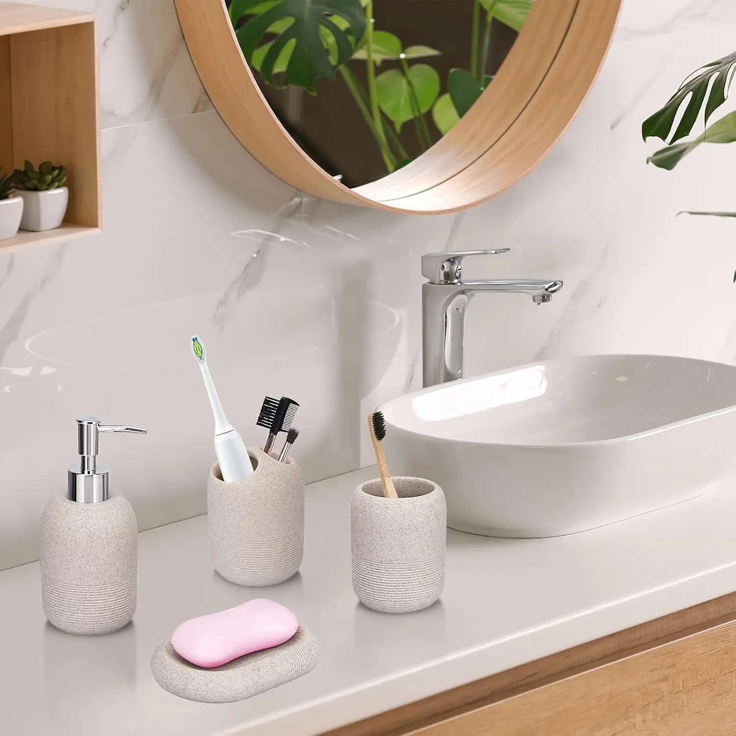 Bathroom accessory set 4 decorative accessories equipped with soap dispenser toothbrush holder bathroom glass