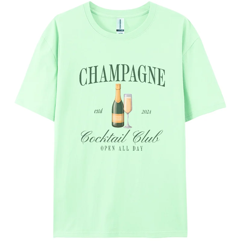 2024 Champagne T-Shirt Coquette Aesthetic Champagne Bottles Cheers Shirt Trendy Tee Tops Harajuku Champagne Lover T Shirt ﻿