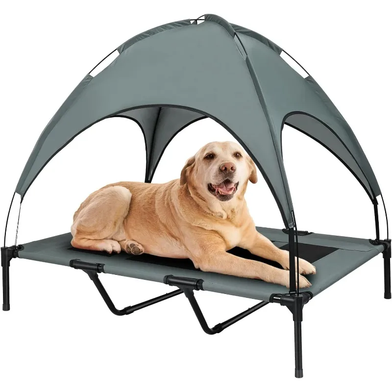 

Elevated Dog Bed, Outdoor Dog Bed with Canopy, Raised Dog Cot with Anti-Slip Feet, Breathable Mesh for Indoor & Outdoor Use