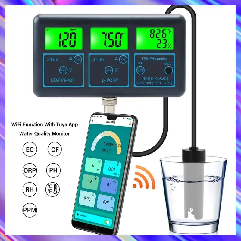 A24U Wifi Tuya Monitor inteligente pecera acuario SPA piscina en línea medidor de calidad del agua PH ORP EC PPM probador de humedad enchufe estadounidense