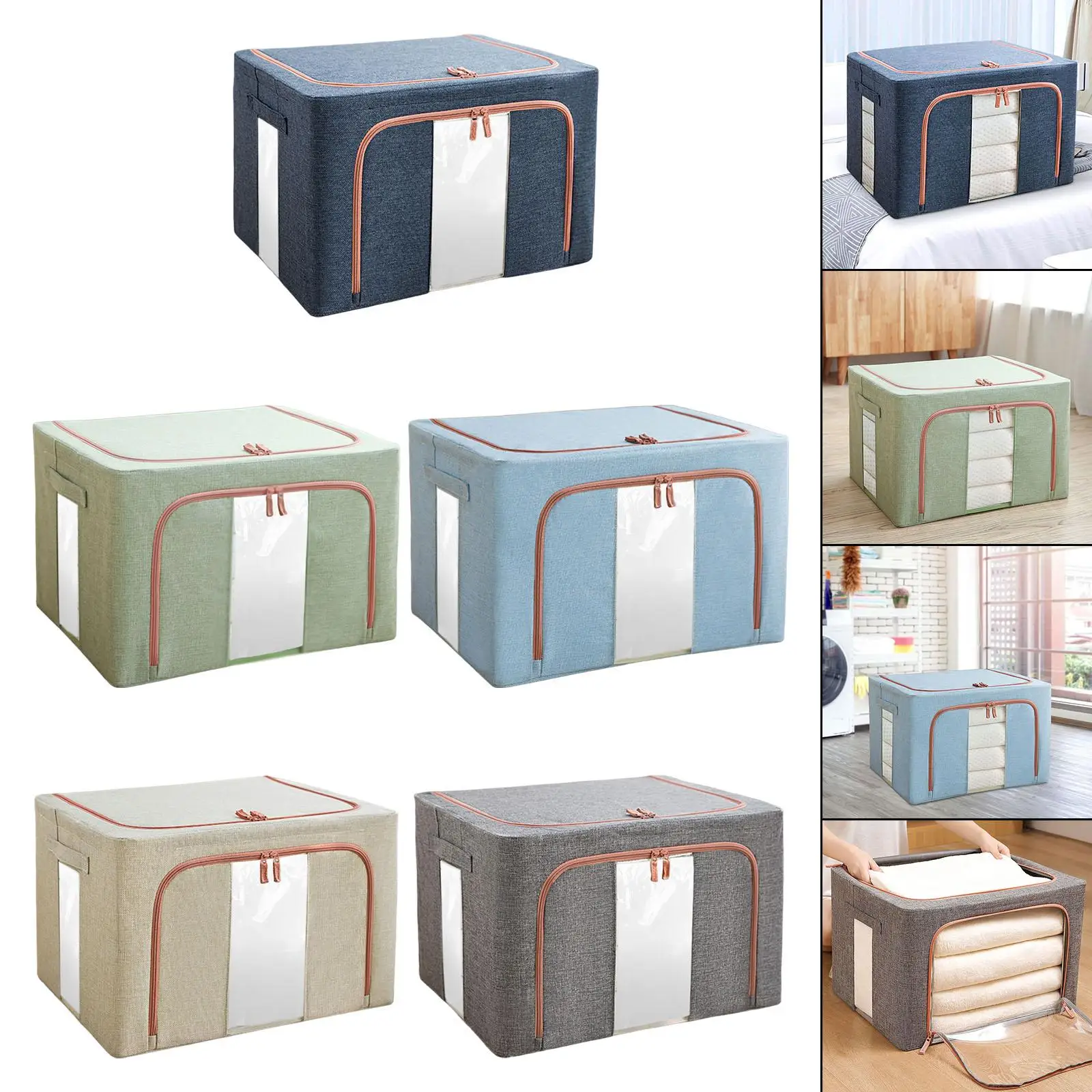 Cotton And Linen Storage Box Steel Frame Moisture-Proof And Dust-Proof Folding Storage Box Transparent Cloth Storage Box W/Cover