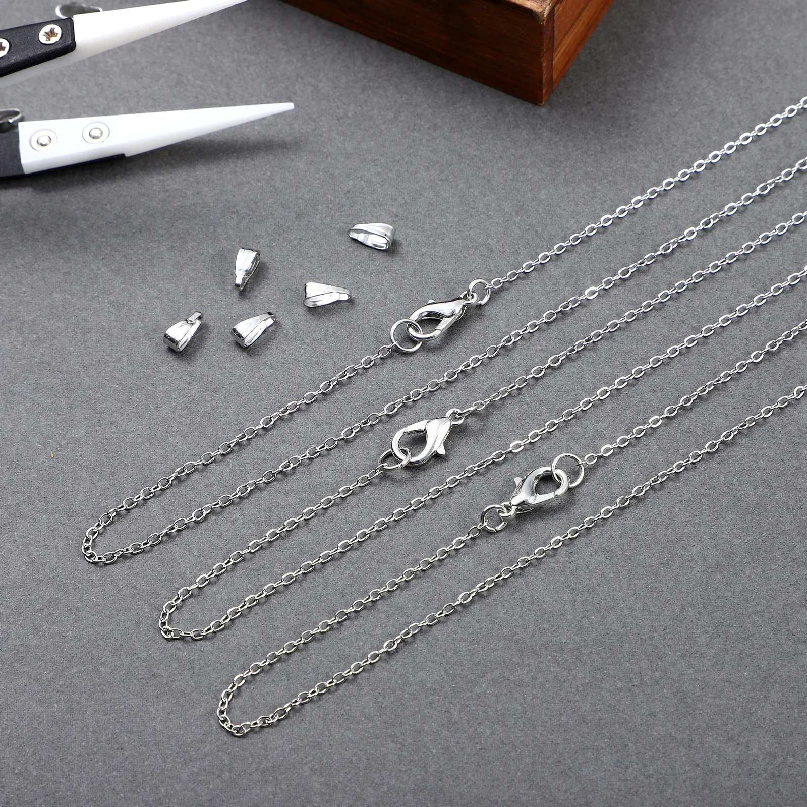 

30pcs Necklace Chains Copper Clip Kraft Paper Bag DIY Jewelry Making Supplies Thin Long Bracelet Safe Materials Easy Install
