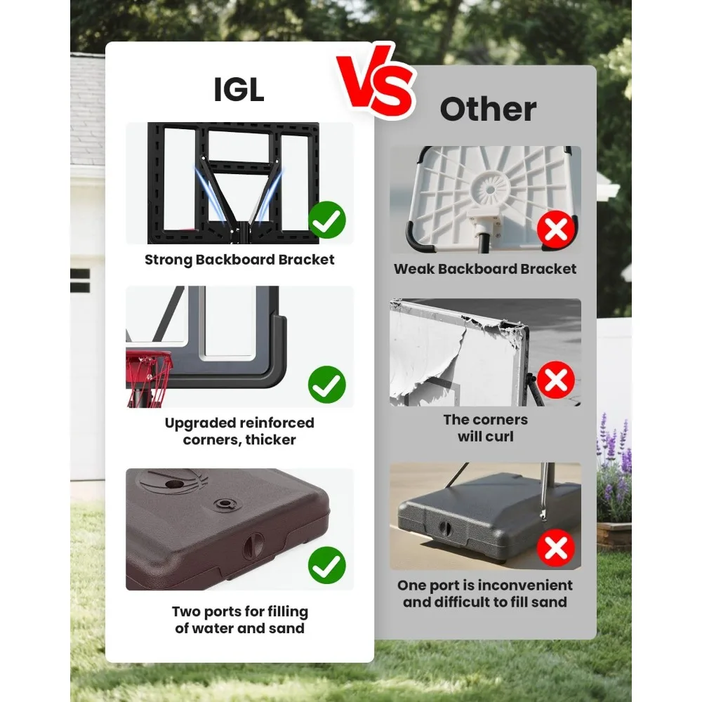 Portería de baloncesto ajustable para exteriores de 10 pies con tablero inastillable de 44 pulgadas y funciones de ajuste de altura