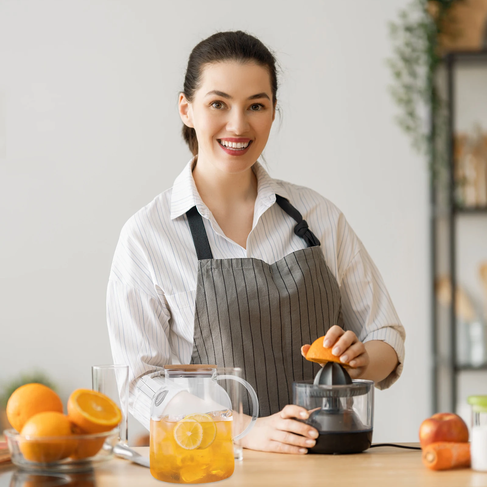 

Glass Water Pitcher Cold Bottle Jug Kettle High Borosilicate Wood H Wide Mouth Easy Clean Suitable Juice Tea Coffee